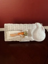 Mud Pie Bunny Serving Tray Rabbit Dip Cup Stoneware Set Plus Carrot Spreader
