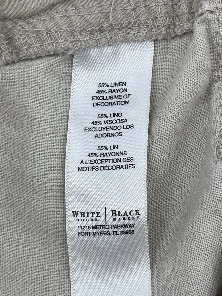 "Pantalones cortos de lino White House Black Market para mujer talla 10 tiro medio beige 34"" cintura" Foto 3 de 4