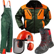 Forstschutz Set 4 tlg Schnittschutzhose +Schnittschutzstiefel +Forsthelm +Jacke