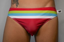 Men's Swim Briefs 70's looking Rainbow Bikini for Tanning Vacation Pool Party