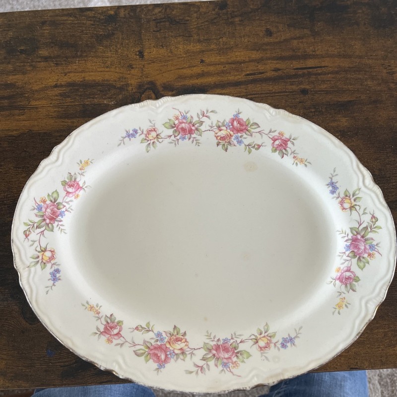 Vintage Homer Laughlin Platter (HLCR1334), Yellow, Pink, Blue Floral Pattern