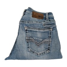 BKE Jeans Tyler Straight Leg Men 34R 34x30 Blue Medium Wash Denim Whisker Fire