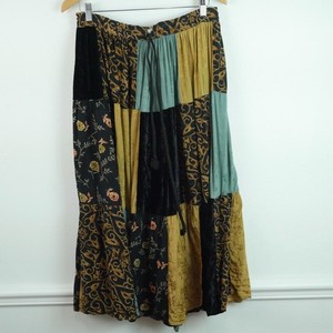 Vintage P Medium Midi Skirt Patchwork Velvet Boho Whimsigoth 90s Witchy Grunge