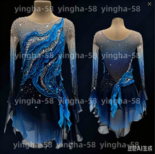 Ice Figure Skating Dress Rhythmic Gymnastics Twirling Competition blue dyeing