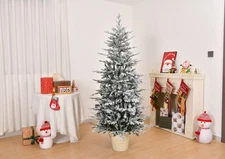 LEADZM 6 FT Snow Flocked Pre-lit Artificial Christmas Tree