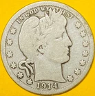1914-D U.S. BARBER SILVER QUARTER 25c COIN (VG-Very Good)