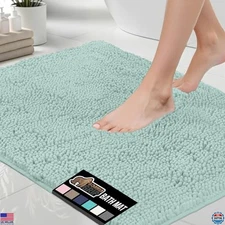 GORILLA GRIP Seablue Bath Rug Mat - Soft Chenille, Quick-Dry, Non-Slip, 24x17