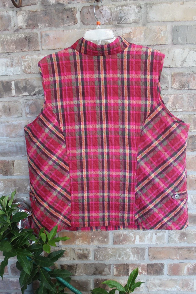 Chaleco forrado CJ Banks para mujer 2X rojo y rosa a cuadros cierres a presión 2X nuevo sin etiqueta Foto 3 de 4