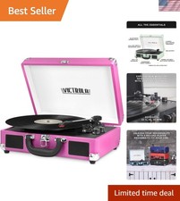 Journey - Bluetooth Suitcase Record Player - Pink Built-in stereo speakers,...