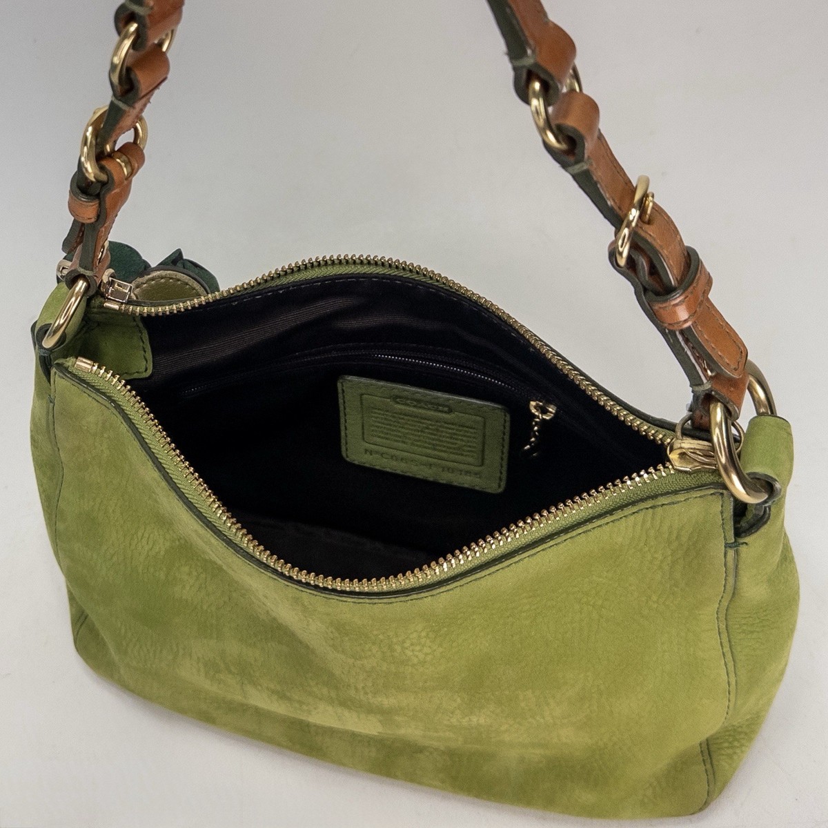 Vintage COACH Green Nubuck Leather Chelsea Hobo Demi Shoulder Bag