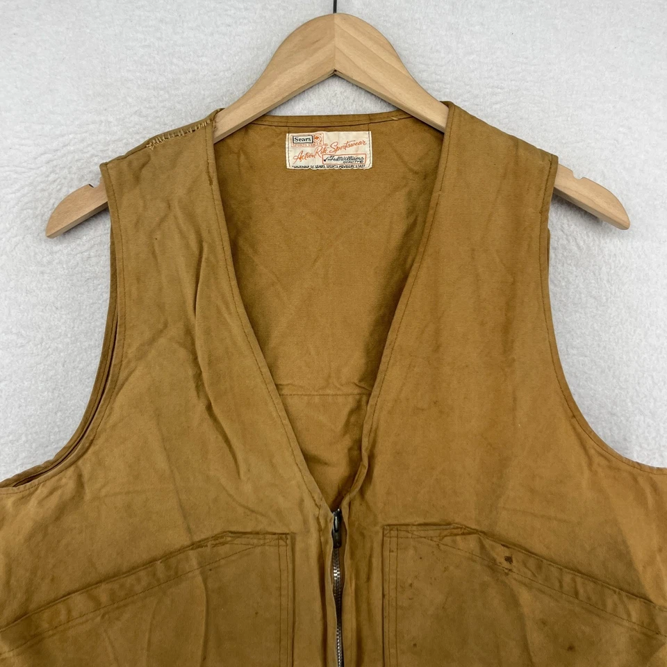 TED WILLIAMS SEARS Vest Mens M Hunting Shooting Canvas Fishing 70s Brown VTG - Image 3 of 4