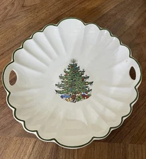 Rare Vintage Cuthbertson Christmas Tree 2 Handled Chip Dish England