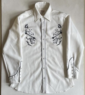 Vintage 60er 70er Jahre Herren H Bar C gestreift Nylon Western Ranchwear Cowboy Hemd