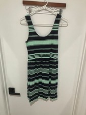 GAP Women's Striped Knee Length Dress, Navy/Aqua, Size Small