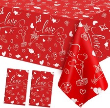 Valentines Tablecloth, 2 PCS Valentines Day Tablecloth, 54x108 Inch Disposable P