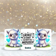 Tasse Lama lächle... mit Name personalisierbar, Geschenke Kaffeebecher