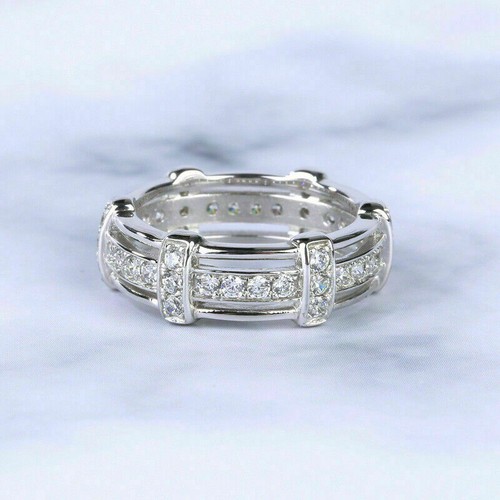 2.0 Ct Round Cut Simulated Diamond 14K White Gold Finish Full Eternity ...