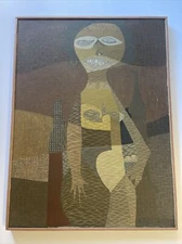 Mid Century Abstract Painting Cubist Modernism Sea Weed Lady Listed Anna Baker