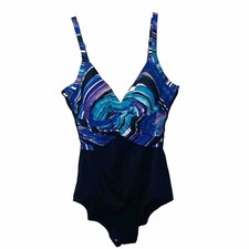 Jantzen Classics Women's Size 10 One Piece Swimsuit V Neck Wrap Ruched