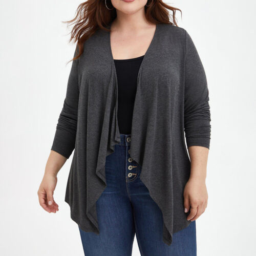 Plus Size Womens Ladies Open Front Ruffle Long Sleeve Casual Jacket Cardigan - Picture 3 of 14