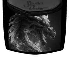 Gray Fire Flame Dark Dragon Menacing Hood Wrap Vinyl Graphic Decal 58