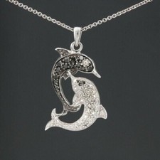 2Ct Round Cut Lab Created Diamond Dolphin Pendant 14K White Gold Plated Silver
