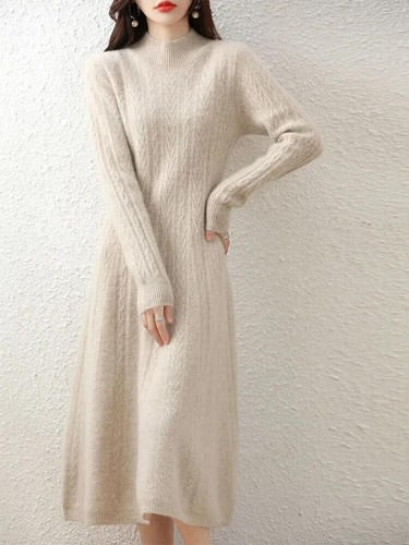Vestidos Suéter de Cachemira Vestido Largo Para Mujer Cuello Alto Manga Larga Invierno Lo último - Imagen 17 de 29