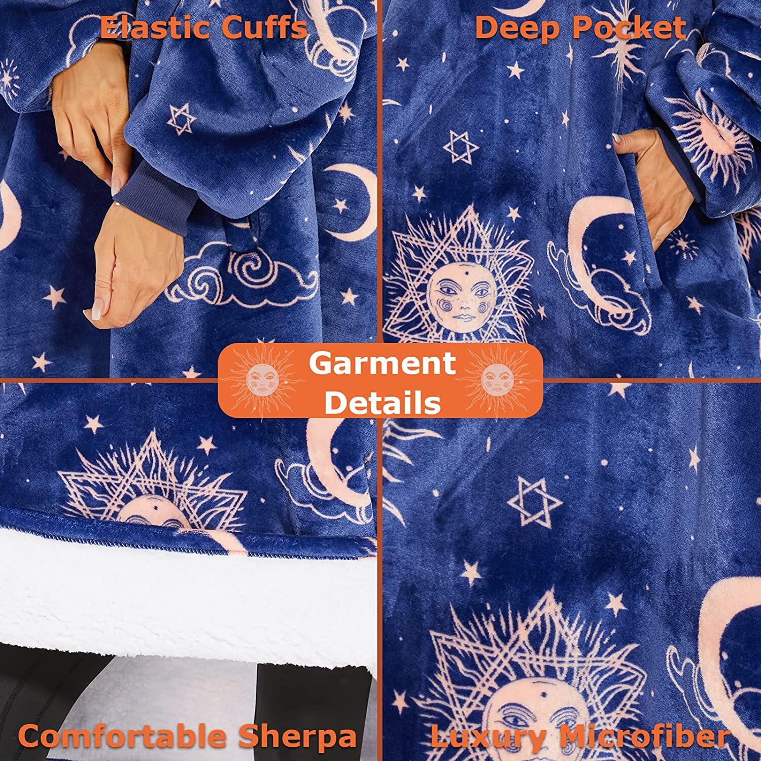 Venustas Wearable Blanket Hoodie, Oversized Sherpa Hooded Blanket