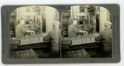 Brick Making DRY-PRESSING CUT CLAY INTO BRICKS Stereoview 23393 p143