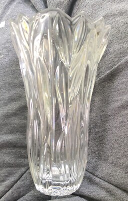 BLOCK 24% LEAD Cut CRYSTAL HAND CRAFTED DUAL Flared TULIP VASE 8 Heavy