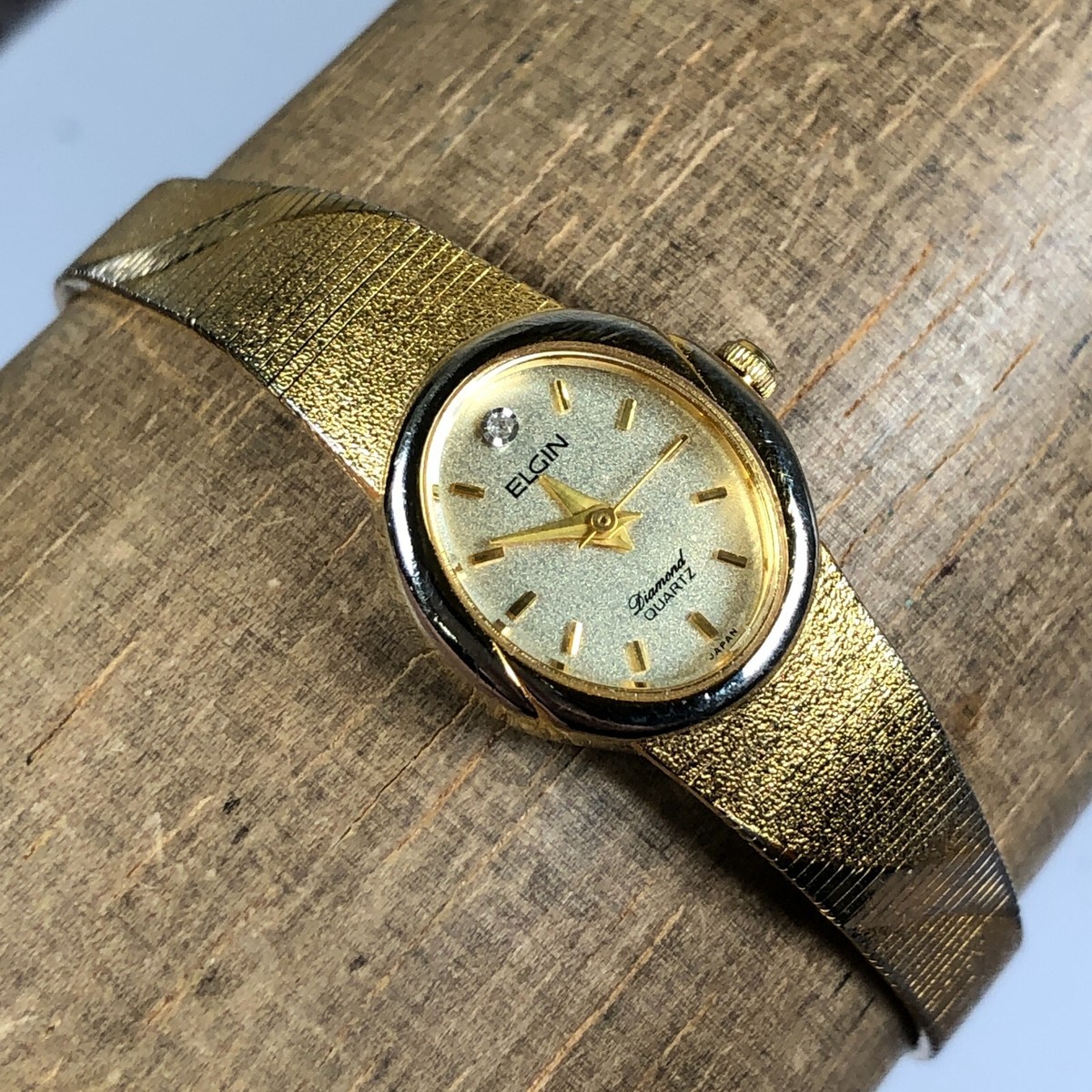 Elgin Diamond Women K511-007 Gold Tone Dial Bracelet 17mm Oval