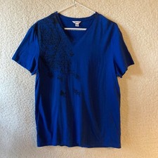 Calvin Klein Womens M T Shirt Blue Short Sleeves V neck 100 Cotton