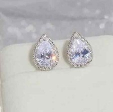 4Ct Lab Created Diamond Push Back Halo Stud Earrings 18K White Gold Finish