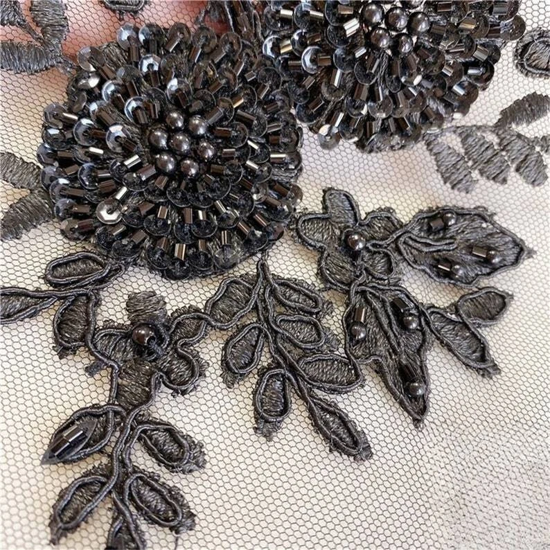 OFF WHITE Toppa abbellimento corpetto ricamo perline pizzo applique per costume