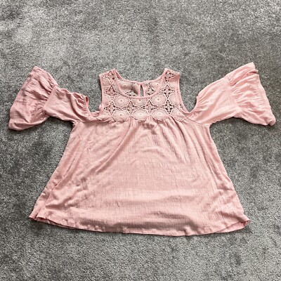 Unbranded Blouse Shirt Womens Plus 1X Pink Cold Shoulders Ladies Top Crochet