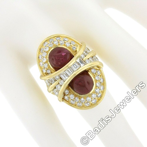 18K Gold 13.50ctw GIA Oval Cabochon Dual Ruby w/ Diamond Elongated Cocktail Ring - Picture 4 of 11