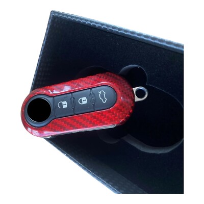 Red REAL CARBON Replacement Remote Key Cover for Abarth 500 595 Punto UK SELLER