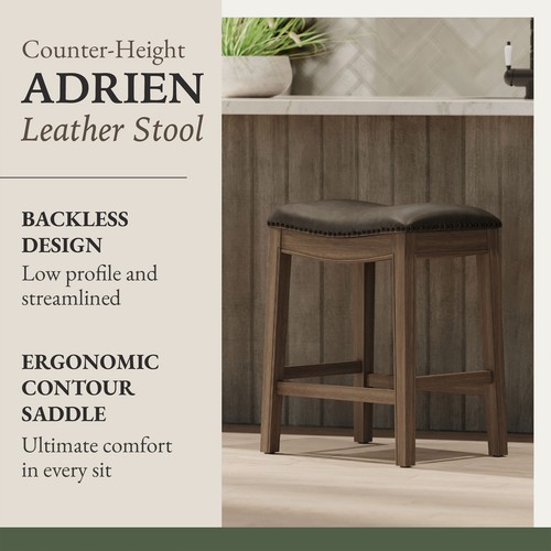 Maven Lane Adrien Saddle Counter Stool with Ronan Stone Vegan Leather - Picture 2 of 6