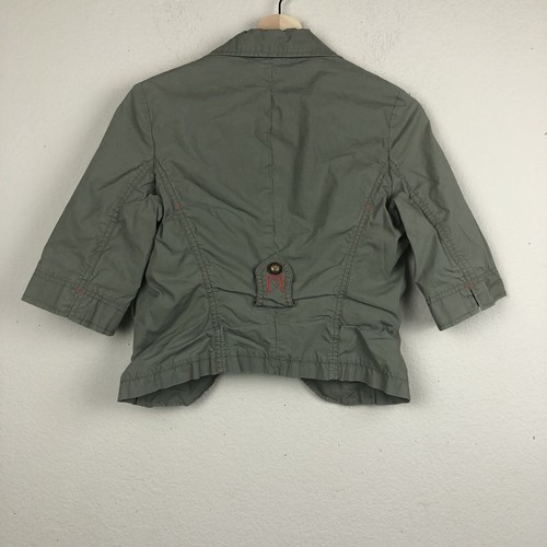 GUESS Olive Green Cargo Crop Blazer SMALL Stretch Military Jacket Z2 *FLAW - Picture 2 of 7