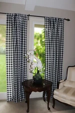 Poplin Gingham Checkered Curtain Window Panel Farmhouse Country Decor