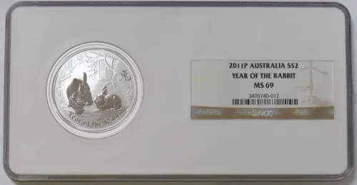 2011 P SILVER AUSTRALIA $2 LUNAR YEAR OF THE RABBIT 2oz 999 COIN NGC MS 69