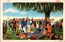 Painting Surrender Of Santa Anna April 22nd 1836 Huddle Vintage Postcard