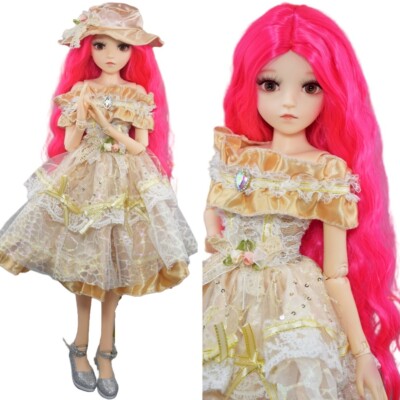 1/3 60cm BJD Doll + Face Makeup + Red Hair + Changeable Brown Eyes + Dress Up