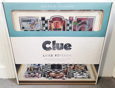 CLUE LUXE EDITION MIT MASSIVEM AHORNHOLZSCHRANK 3-6 SPIELER Cluedo