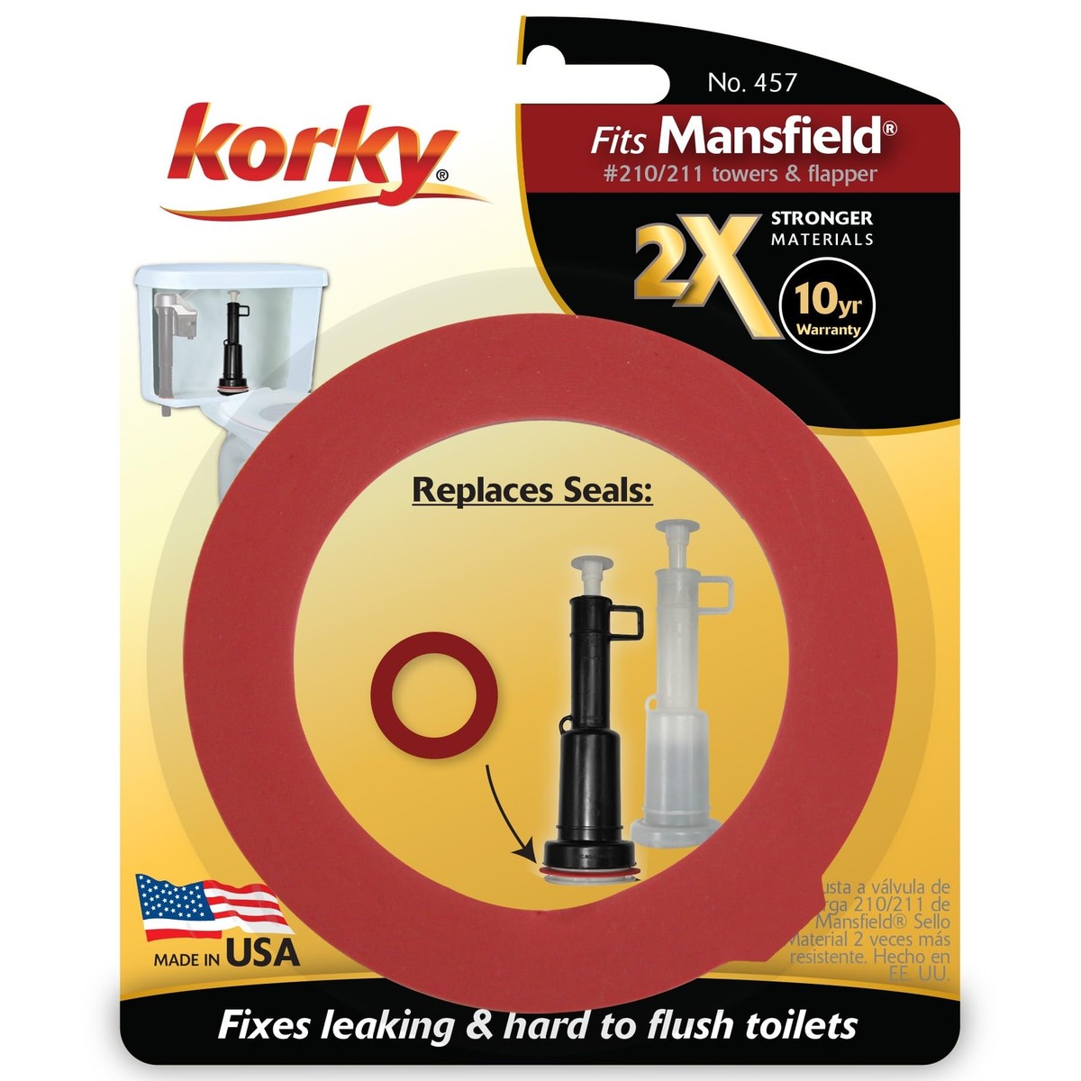Mansfield 210 & 211 Flush Valve Seal – 2-Pack Red Rubber Toilet Repair Kit, Fixes Running/Leaking Toilets