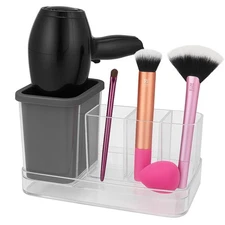 Acrylic Hair Tool & Makeup Organizer with Silicone Liner for Bathroom Vanity