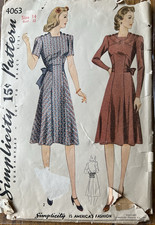 30's Simplicity 4063 Square Neck, Tie-back DRESS unprinted sewing pattern 14 b32