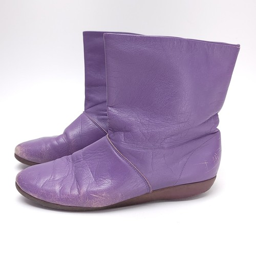 Vintage Slouchy Purple Leather Boots Low Heeled Boot Women's 9 Boho Swiftie