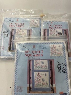 3 pks 18 Jack Dempsey Needle Art 18'' Quilt Squares #190 Flowers + Butterflies