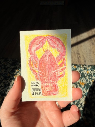 ACEO Original Art Acrylic Painting, Lobster PlumRougeArt